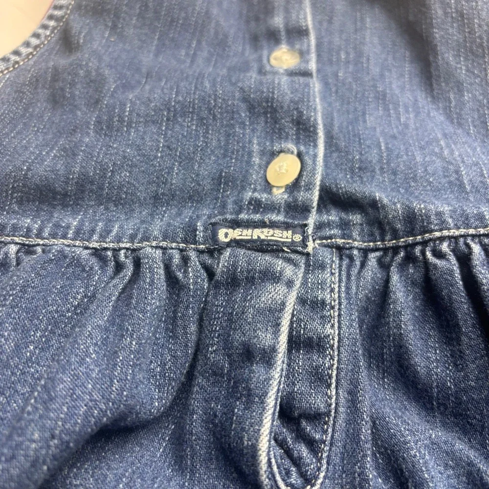 VINTAGE OshKosh Bgosh 3T‎ Denim Purple Corduroy Floral Embroidered Jumper Dress